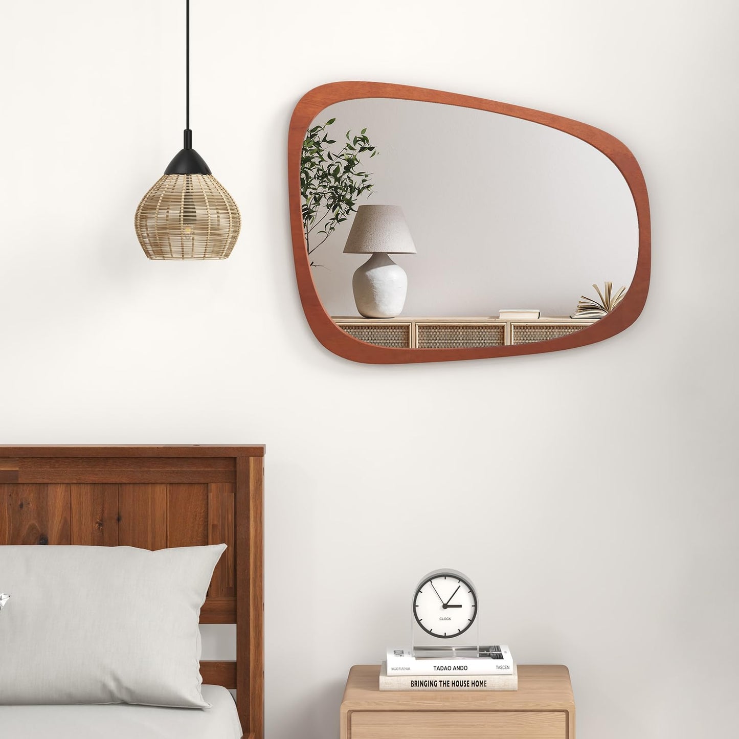 Miroir asymétrique abstrait de forme irrégulière Tangkula, miroir mural irrégulier de 67,3 cm x 53,3 cm avec cadre rustique