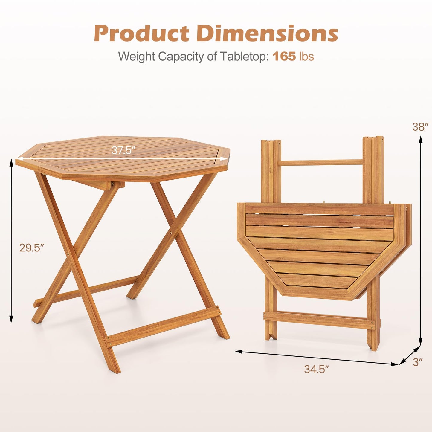 Tangkula 37.5" Acacia Wood Octagonal Folding Patio Table for 4