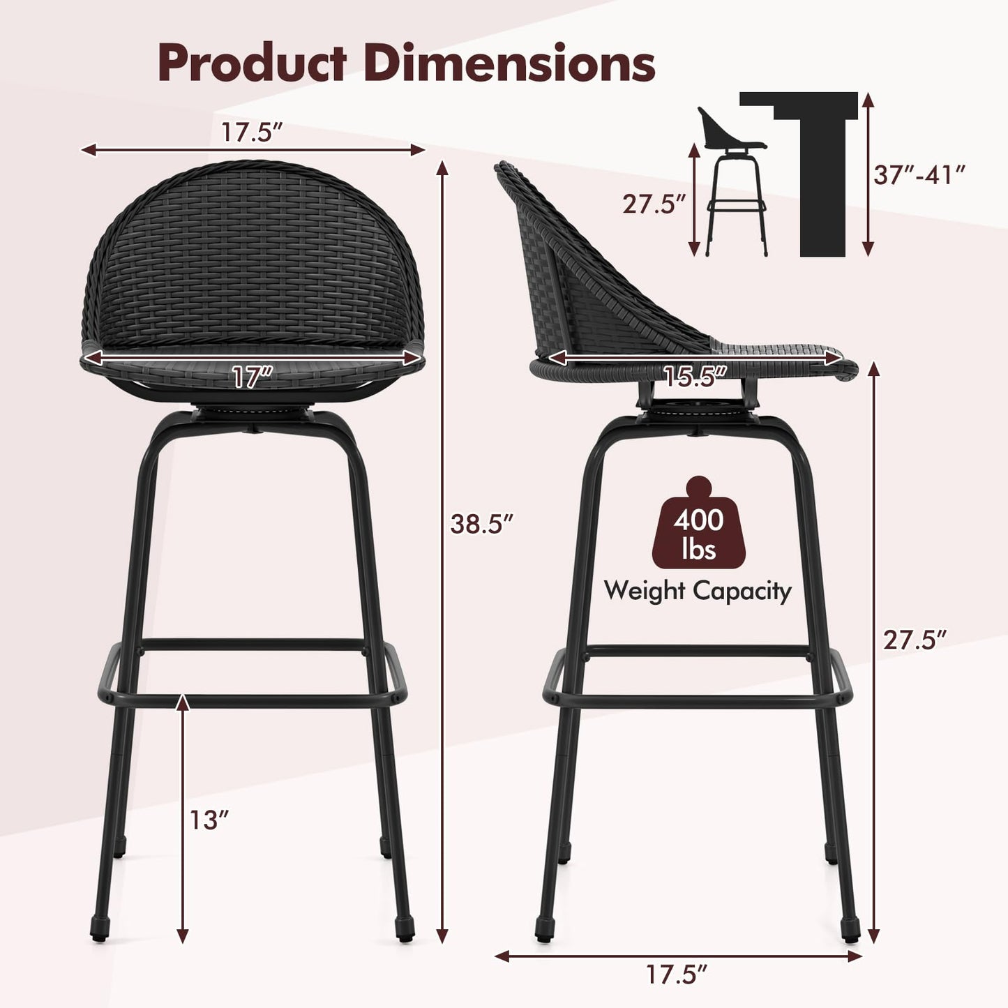 Tabourets de bar pivotants en rotin Tangkula Chaises de comptoir de terrasse