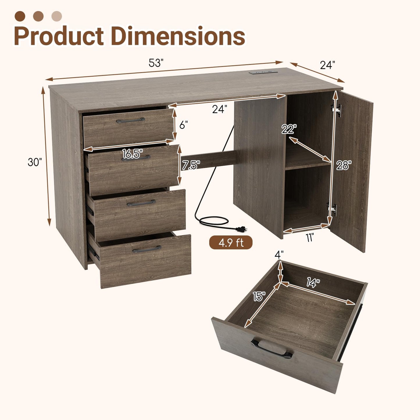 Tangkula 53" Computer Desk with 4 Storage Drawers