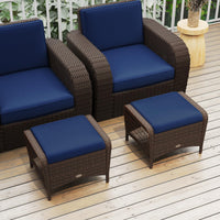Tangkula 2 Pieces Patio Wicker Ottomans with Removable Cushions for Additional Seating