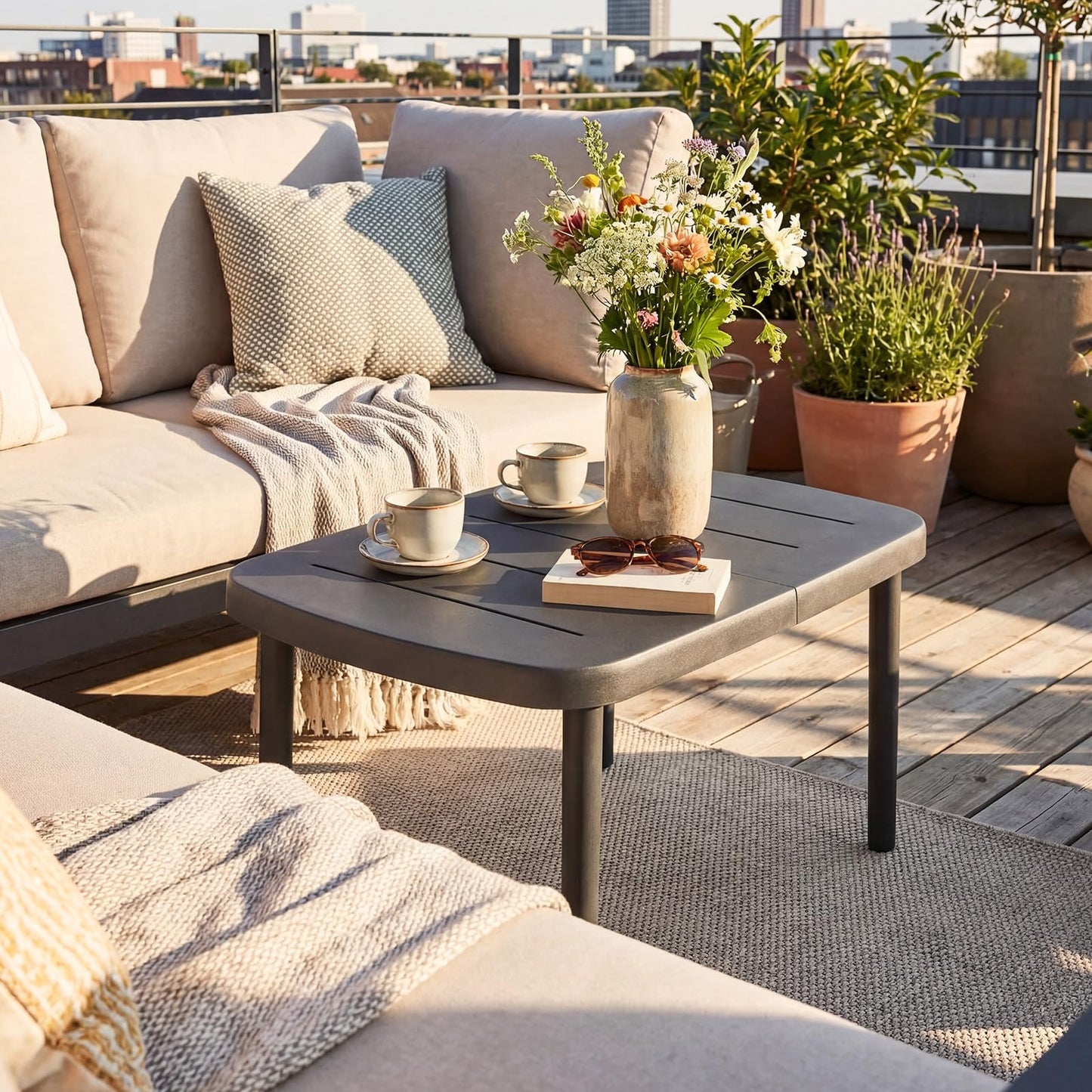 Tangkula Outdoor Coffee Table with Aluminum Alloy Rods