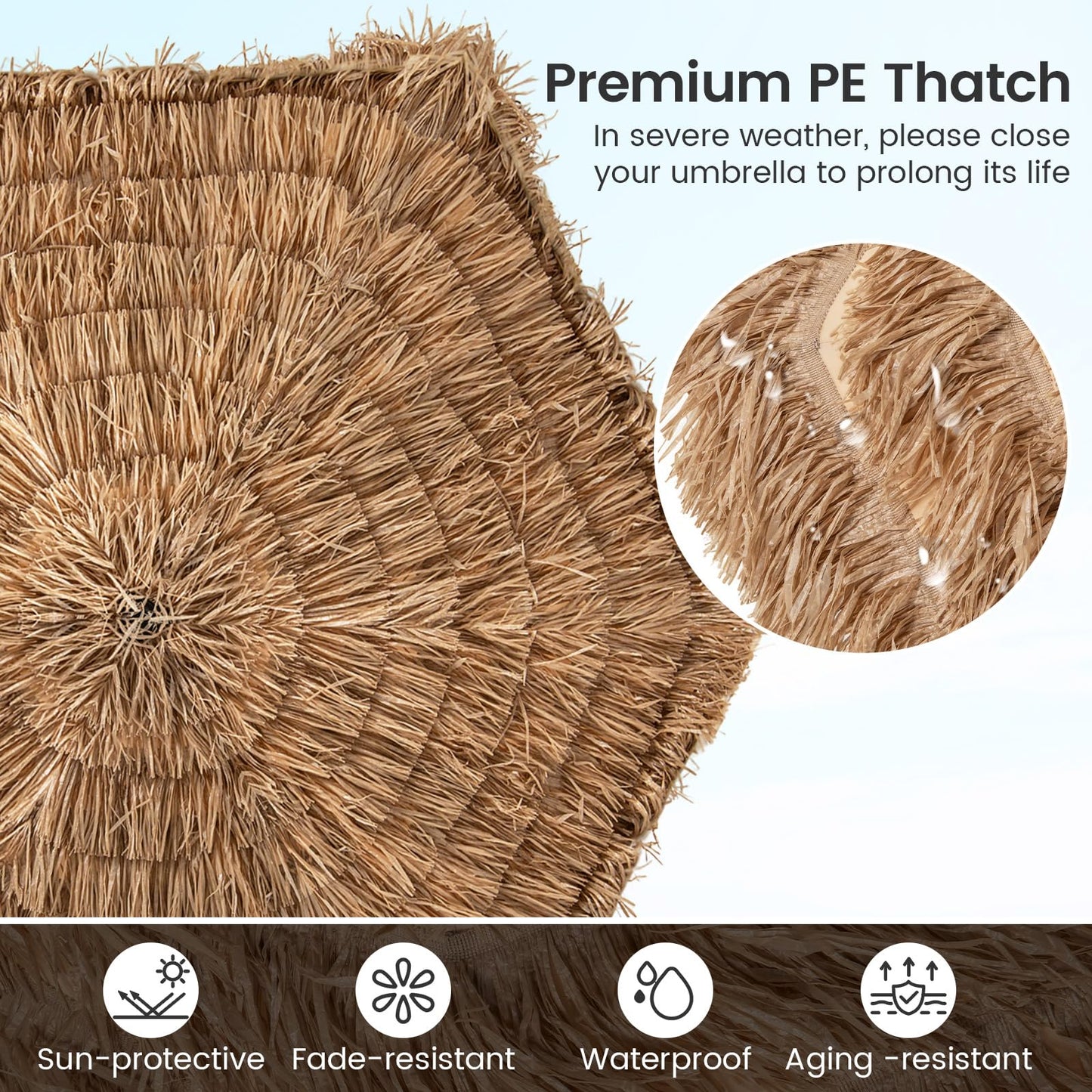 Tangkula 9.5ft Tiki Patio Umbrella with Base Included Offset Cantilever Thatched Outdoor