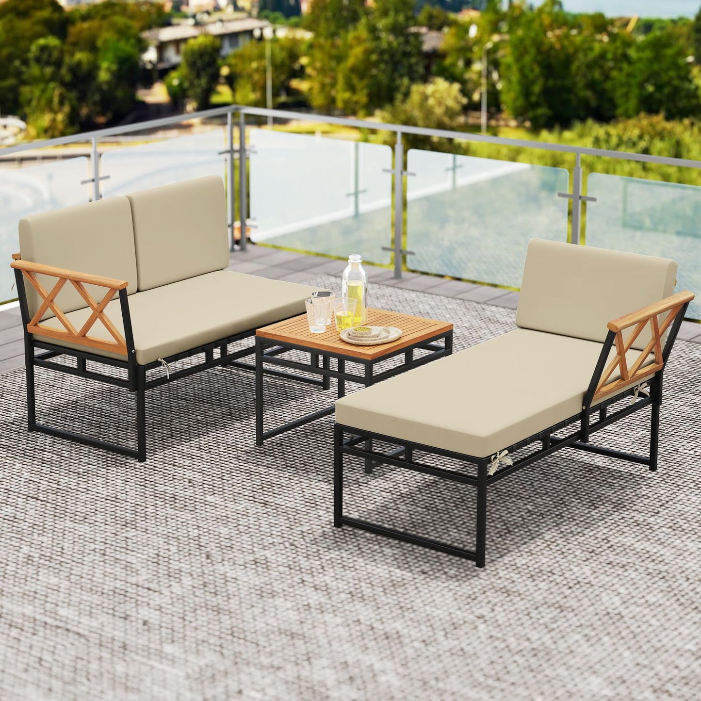 Tangkula 3 Pieces L-Shaped Outdoor Furniture Set
