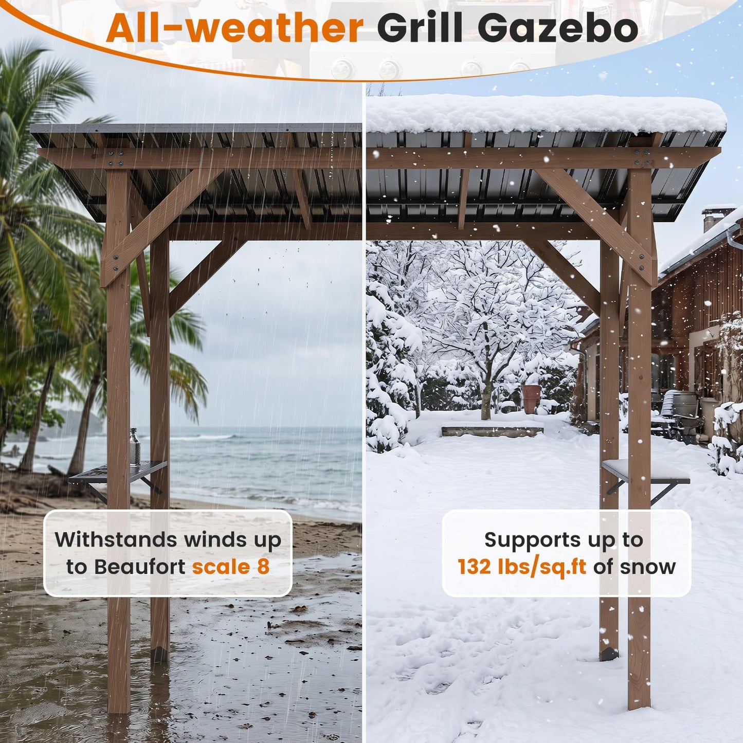 Tangkula Cedar Wood 8.6 FT x 5 FT Grill Gazebo | Barbecue Gazebo