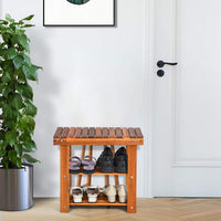 PATIOJOY Shoe Rack Bench, 3-Tier Shoe Organizer, Storage Shelf & Seat, Made of Sturdy Acacia Wood