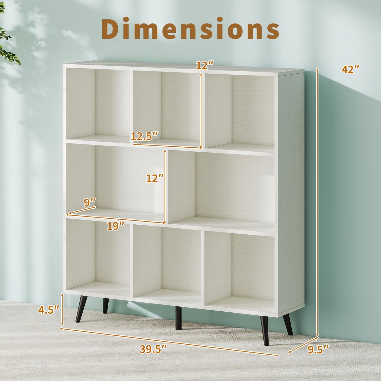 Tangkula 8-Cube Bookcase with 5 Tapered Metal Legs & 2 Anti-Tip Kit