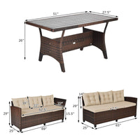 Tangkula Patio Furniture Set with 6 Cushioned Seat & Coffee Table
