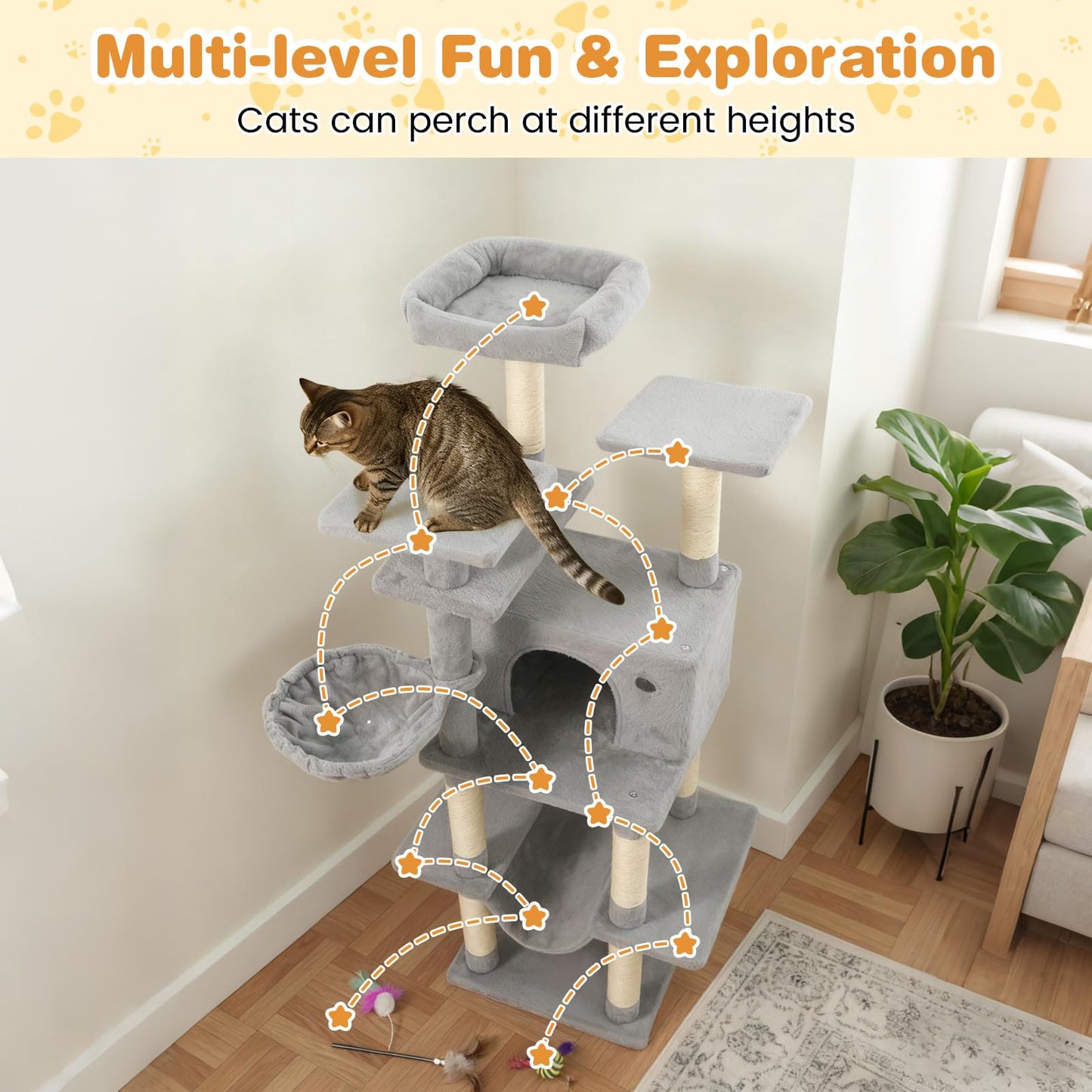Tangkula 63 Inch Tall Cat Tree with Sisal Scratching Posts