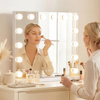 Tangkula Miroir de Maquillage 50,8 x 43,2 cm avec 14 Ampoules Modes d'Éclairage et Luminosité Réglables