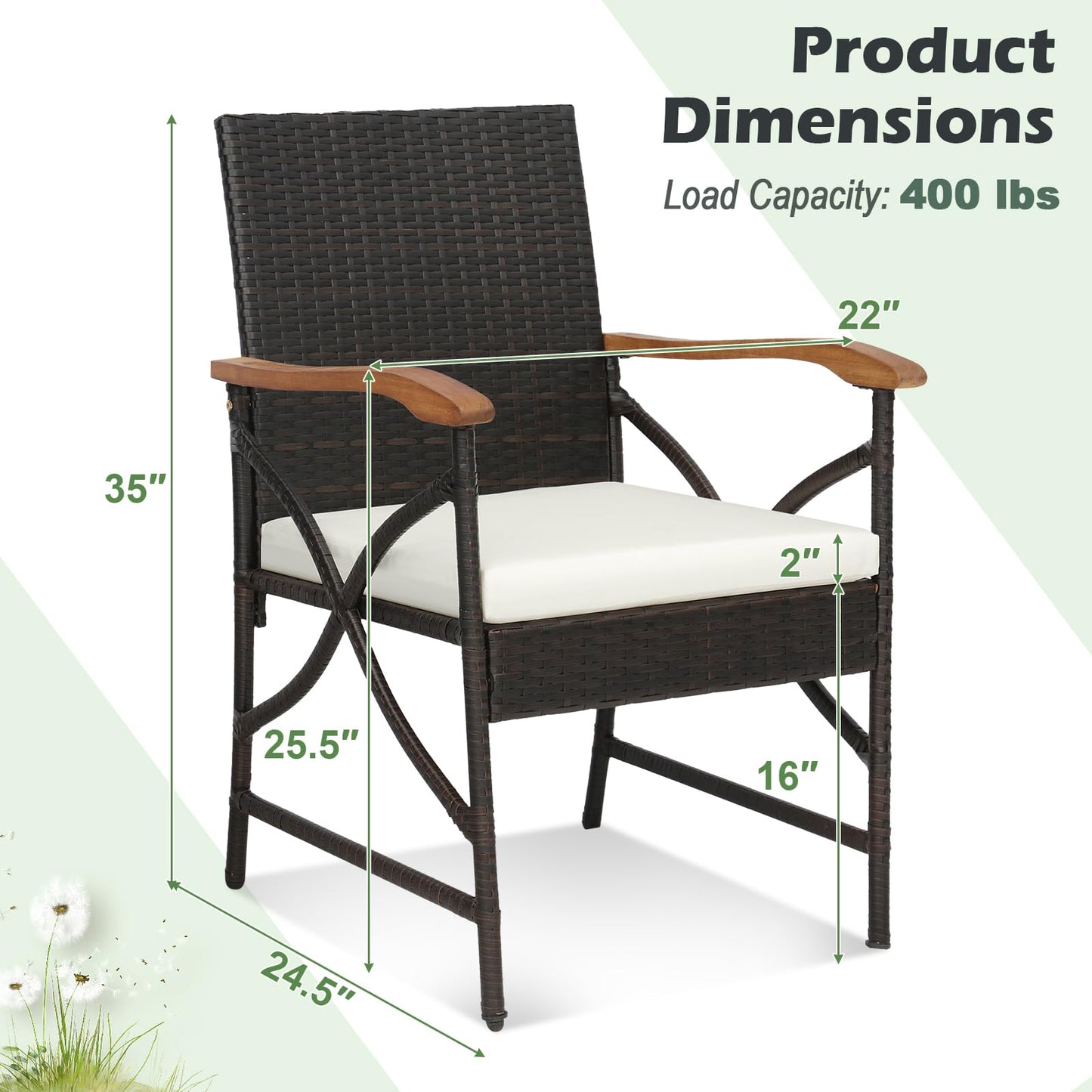 Tangkula Patio Wicker Chair Set of 2, Outdoor PE Rattan Chairs