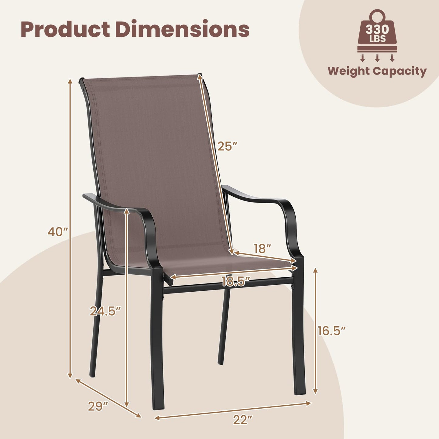 Tangkula Outdoor Dining Chairs Set of 2/4 with High Back & Curved Armrests
