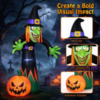 Tangkula 8 FT Halloween Inflatable Witch & Pumpkin with Built-in LED Lights