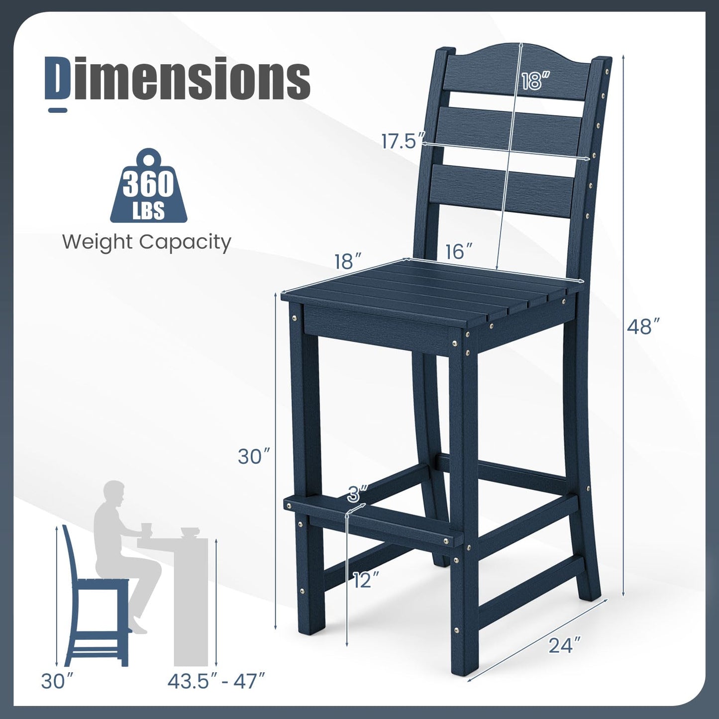Tangkula Patio HDPE Barstool | Outdoor High Top Bar Chair w/Backrest & Footrest (1/2/4)