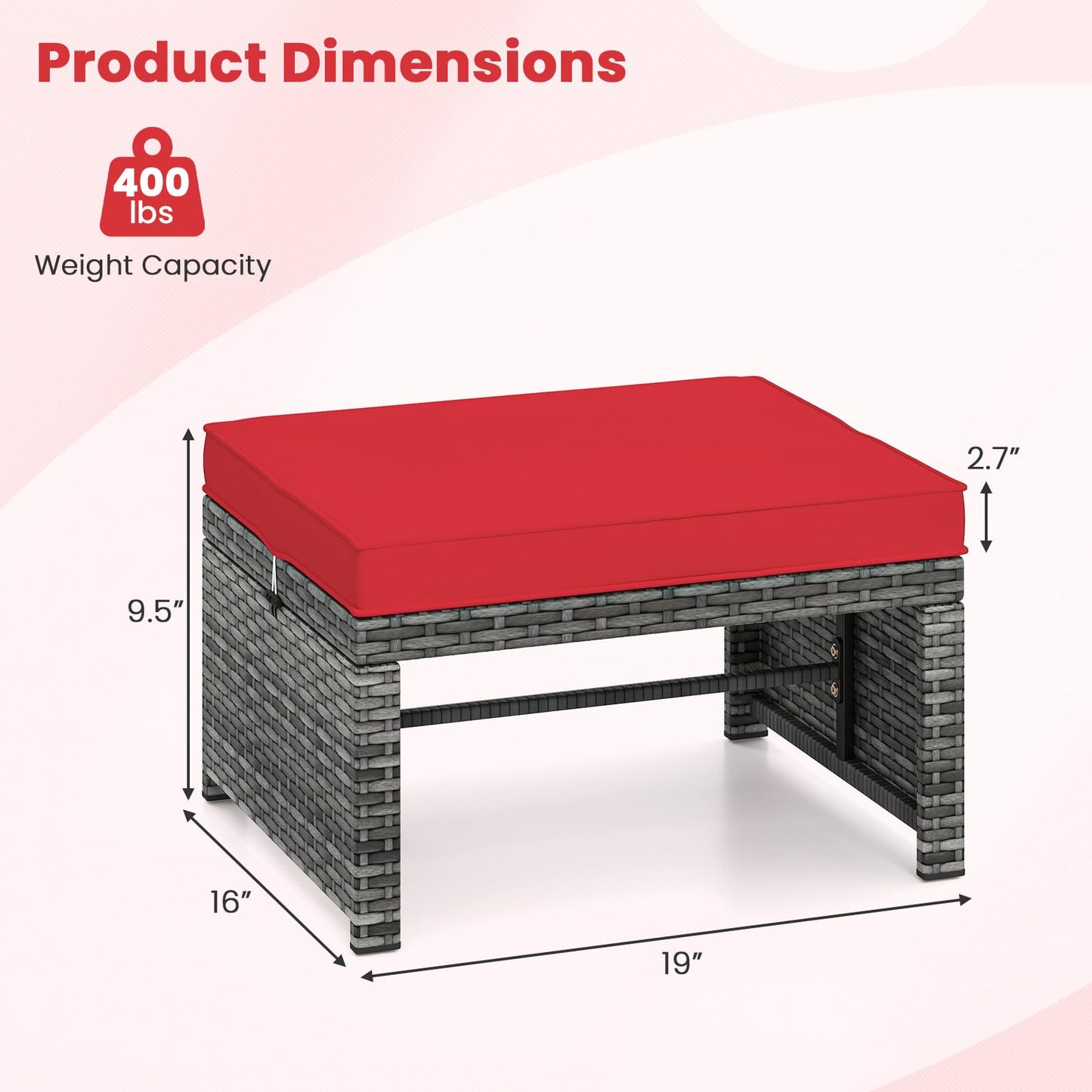 Tangkula 2 Pieces Patio PE Rattan Ottomans