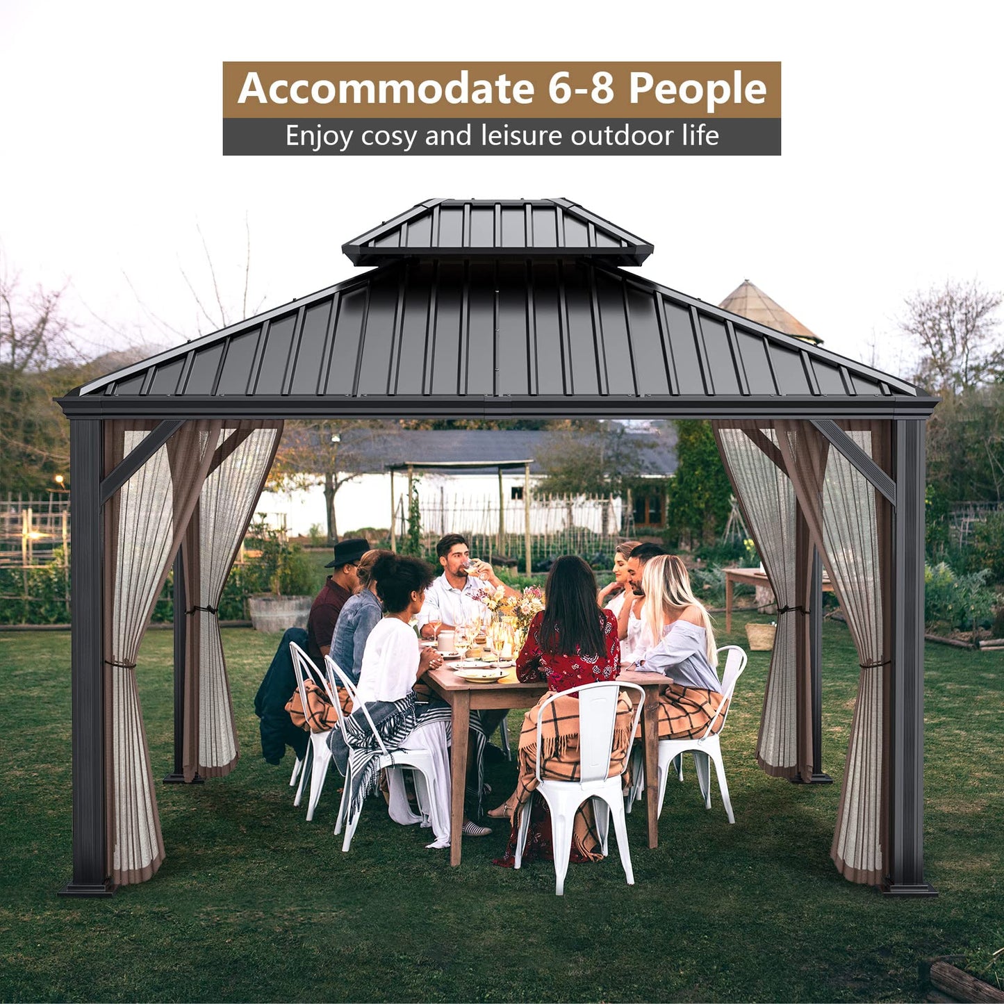 Tangkula 2-Tier Outdoor Gazebo w/Double Vented Roof & Central Hook