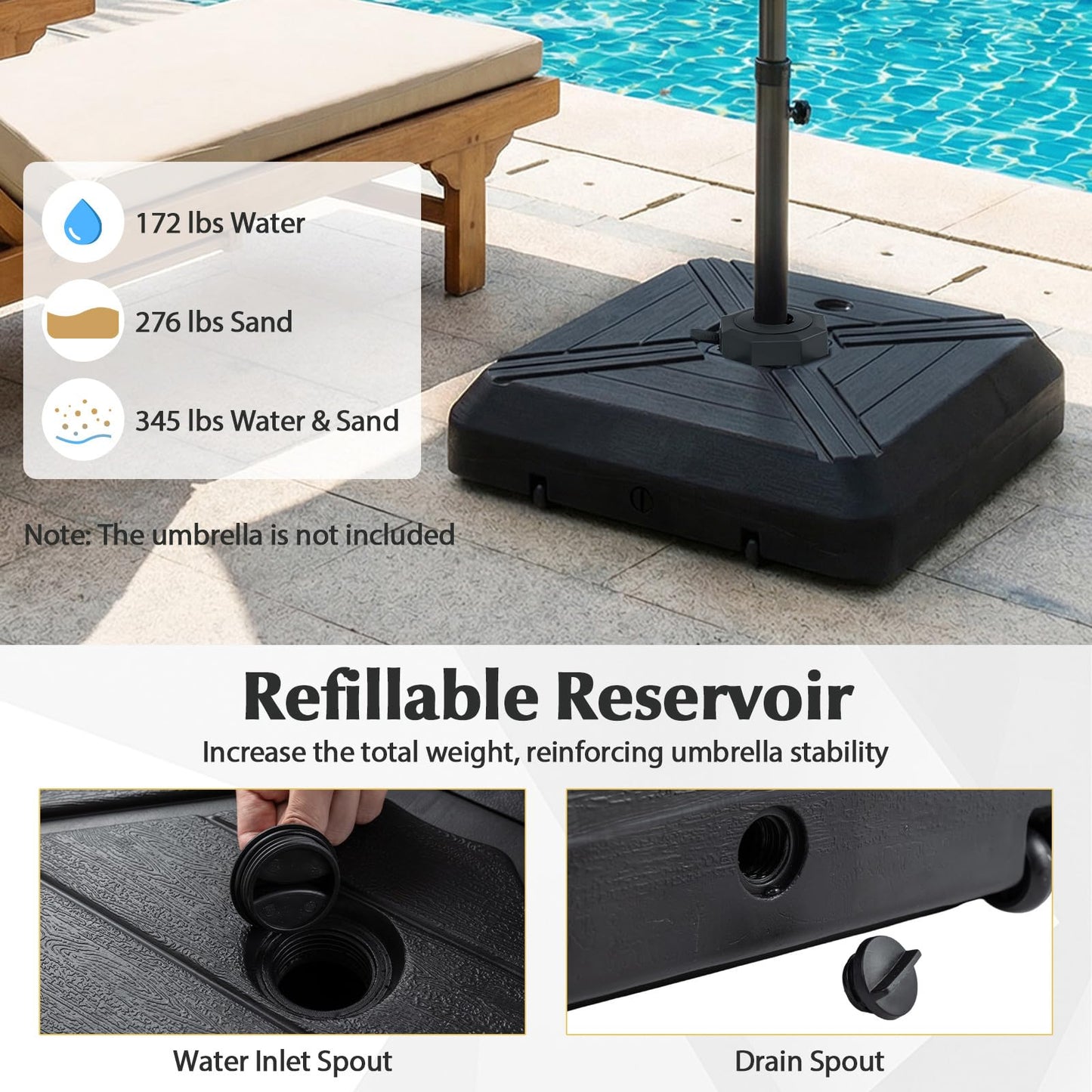 Tangkula Cantilever Umbrella Base with Wheels for Patio Backyard Poolside