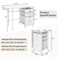 Tangkula White Folding Desk with 3 Drawers, Mobile Home Office Desk, Portable Laptop Desk Writing Table