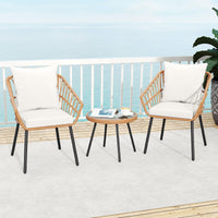 Tangkula 3 Piece Patio Bistro Set with Round Glass Table & Soft Cushions