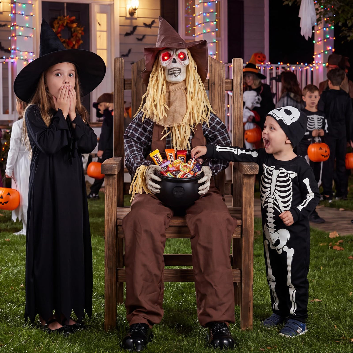 Tangkula 4.4 FT Animated Halloween Sitting Scary Scarecrow Decoration