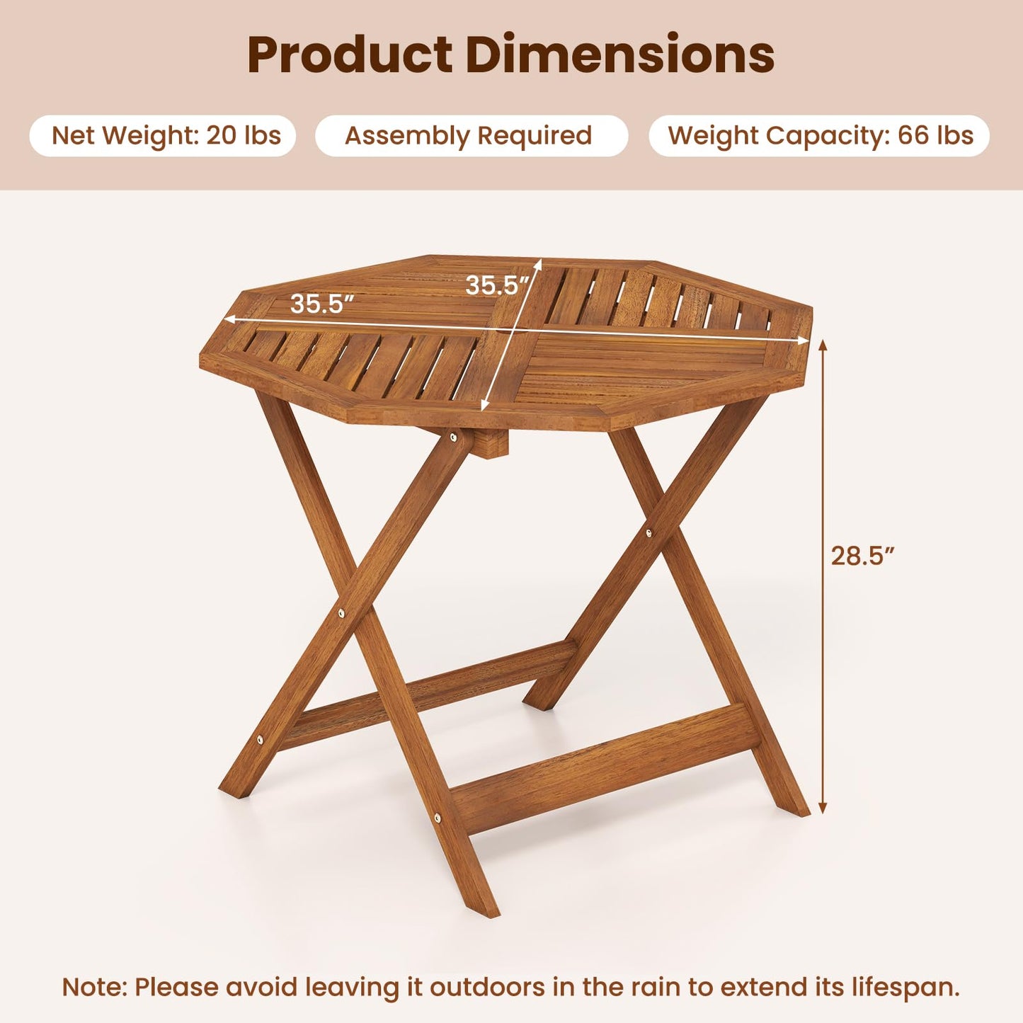 Table de salle à manger Tangkula en bois pour patio avec trou pour parasol de 5 cm