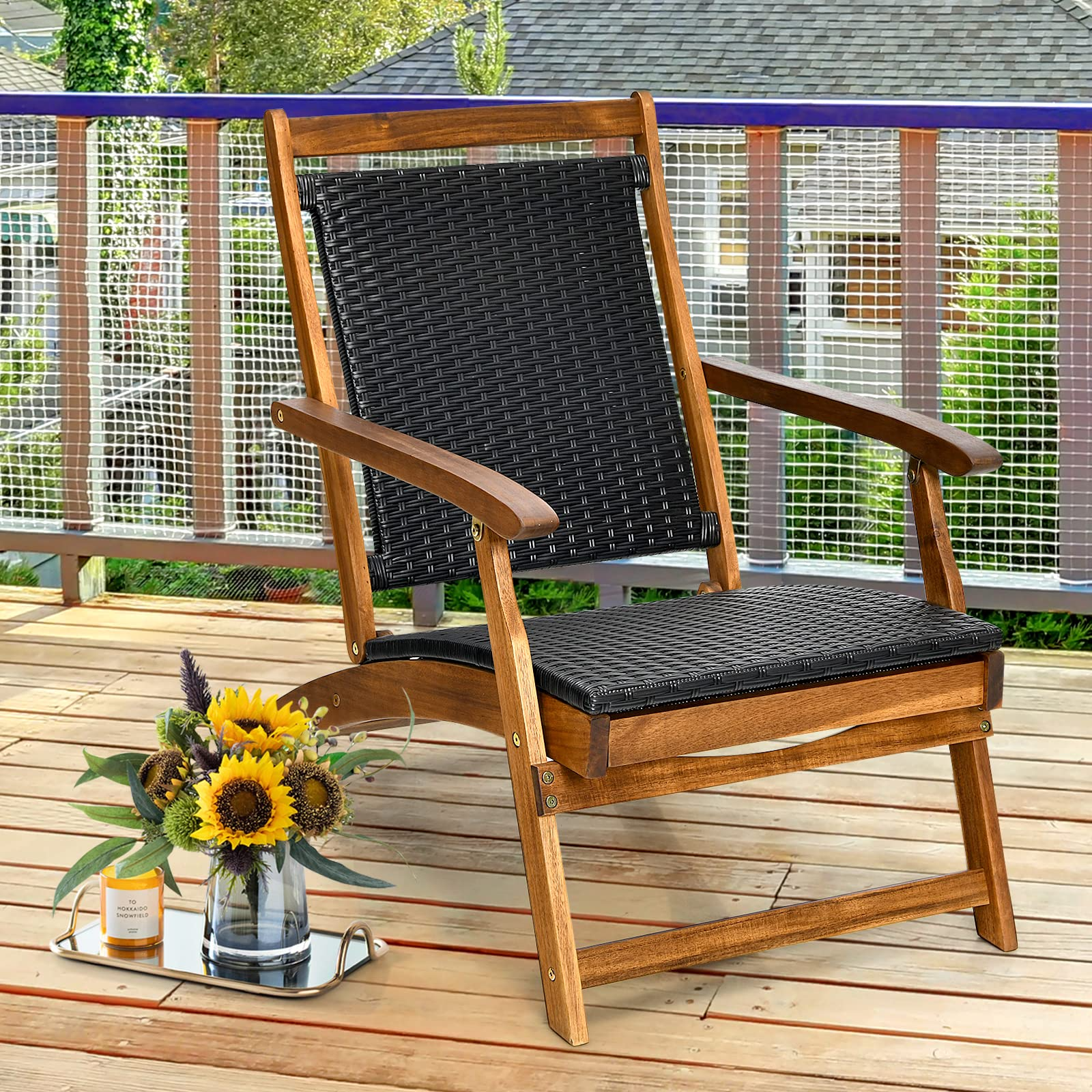 Acacia Wood Folding Chaise Lounge Chair - Tangkula
