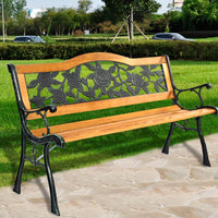 Tangkula Outdoor Garden Bench Park Bench, Patio Bench Chair with Cast Iron & Hardwood Structure