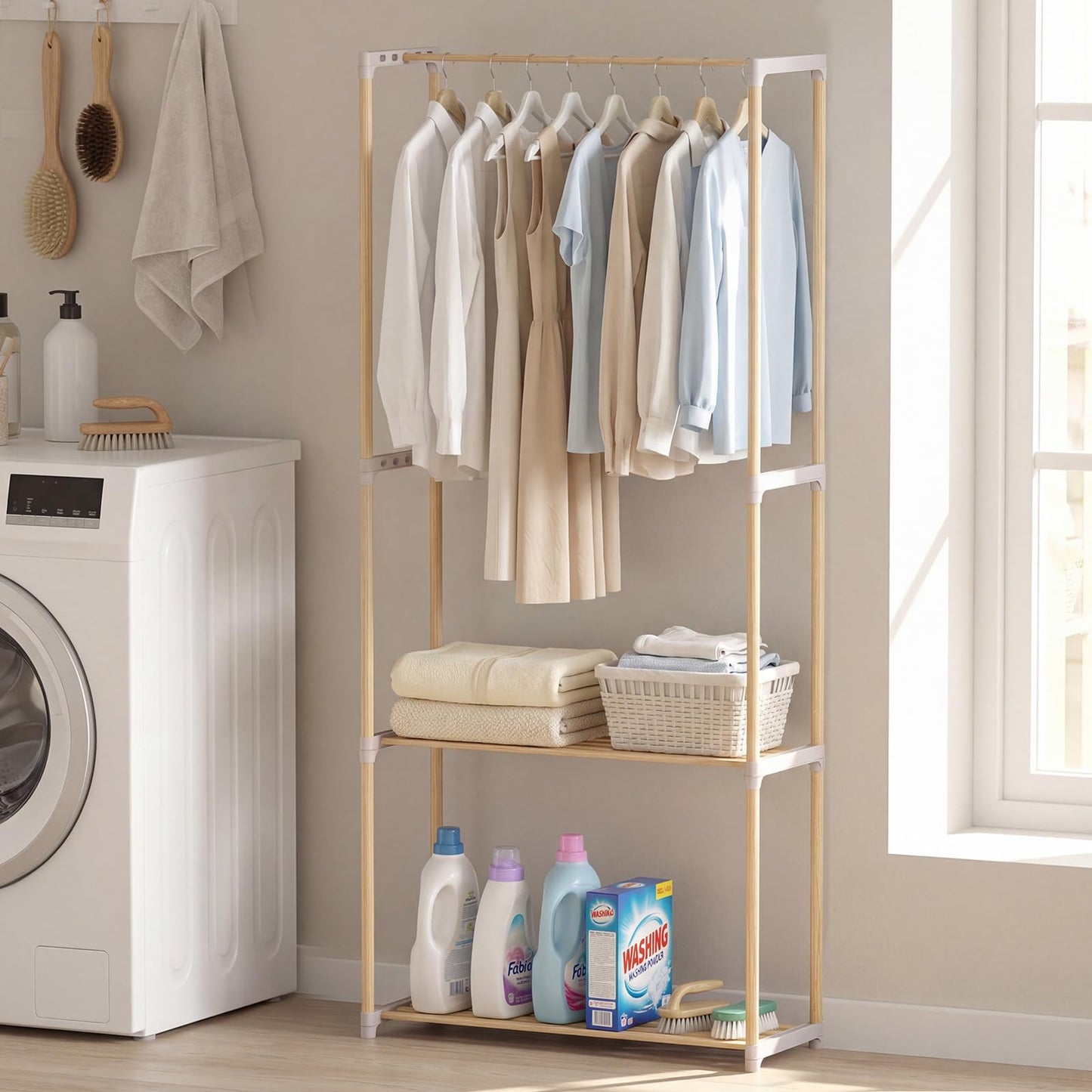 Tangkula Solid Wood Clothes Rack Freestanding Clothing Racks