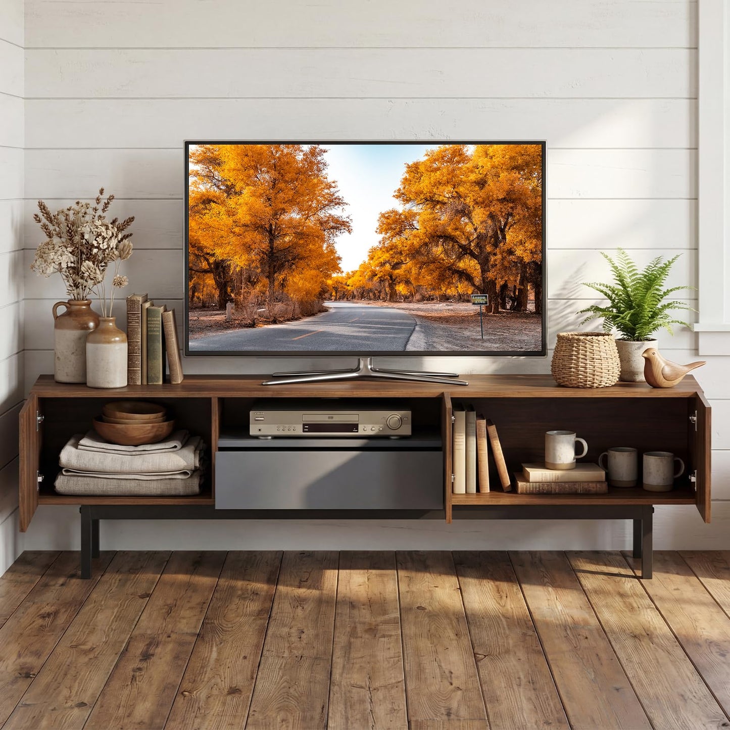 Meuble TV Tangkula moderne du milieu du siècle jusqu'à 80 pouces avec tiroir