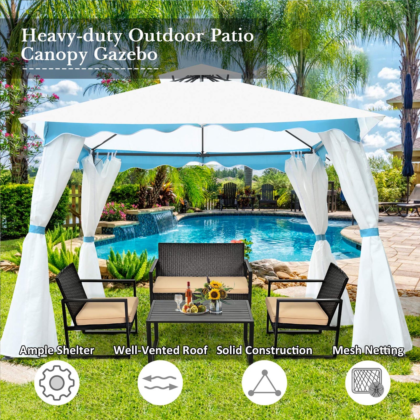 Tangkula 10 x 10 ft Patio Steel Gazebo with Side Walls