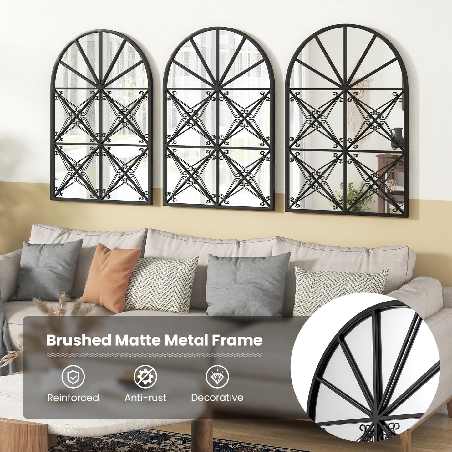 Tangkula 23" x 34" Arched Window Mirror, Modern Decorative Arch Mirror