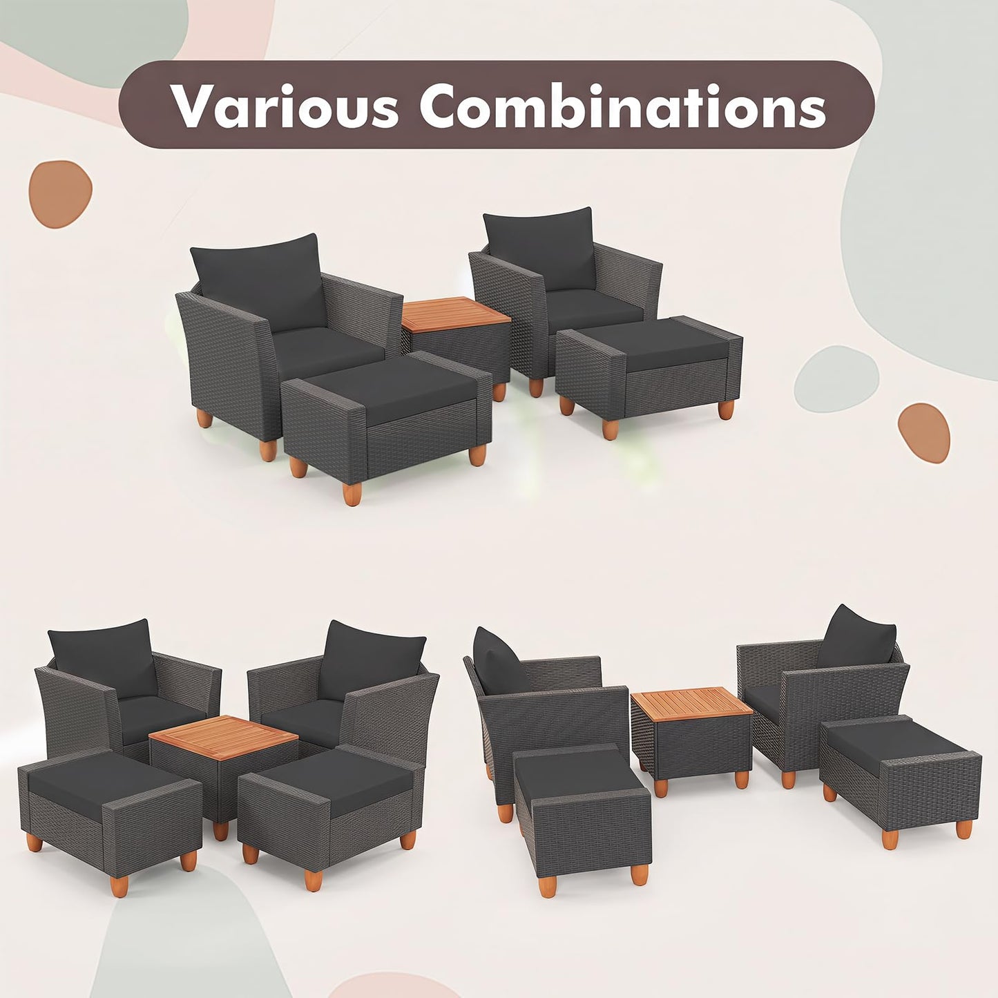 Tangkula 5 Pieces Patio Furniture Set with Coffee Table