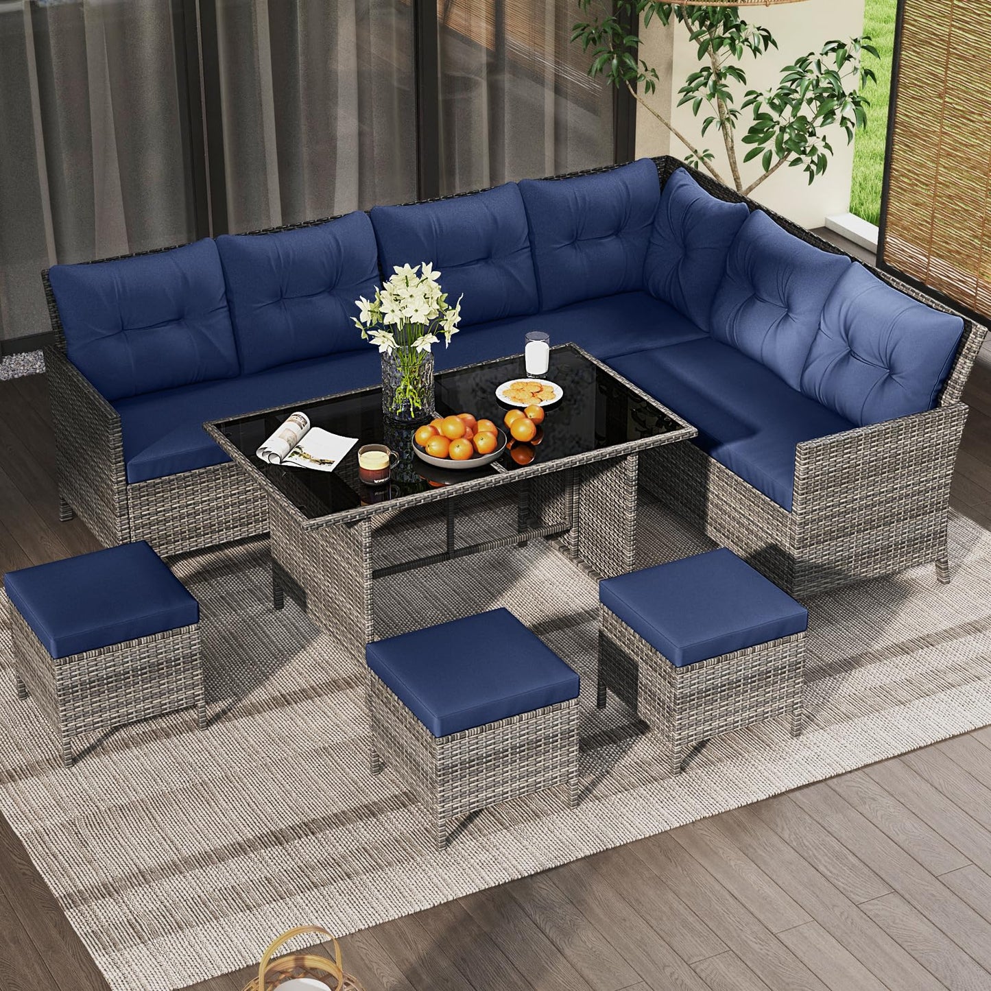Tangkula 7 Pieces PE Rattan Patio Dining Set