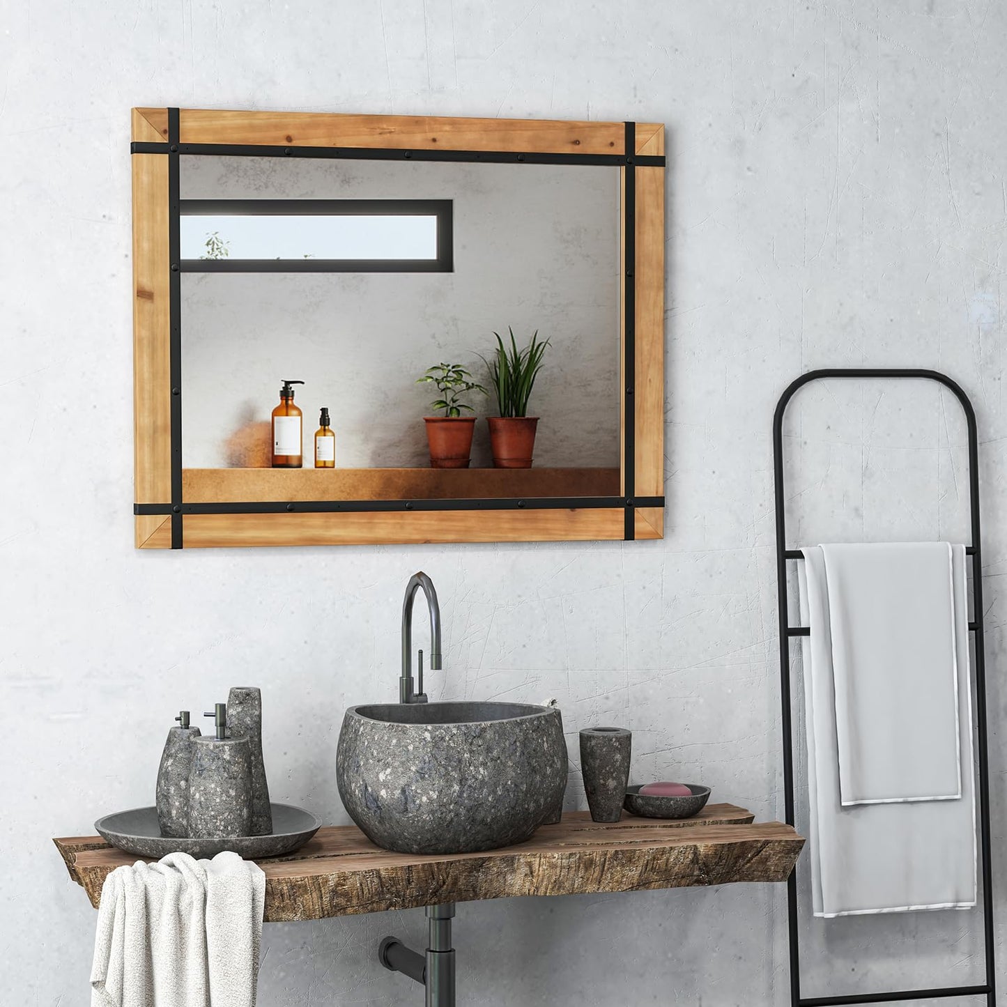 Tangkula 40" x 30" Inch Farmhouse Wall Mirror