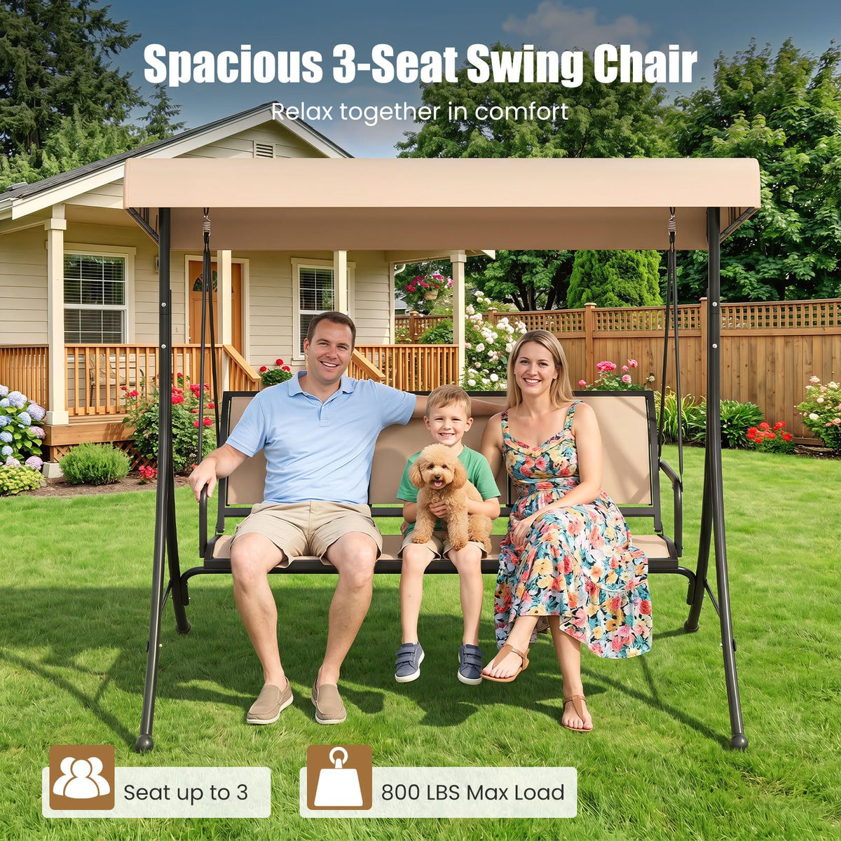 Tangkula 3 Person Porch Swing with Adjustable Canopy