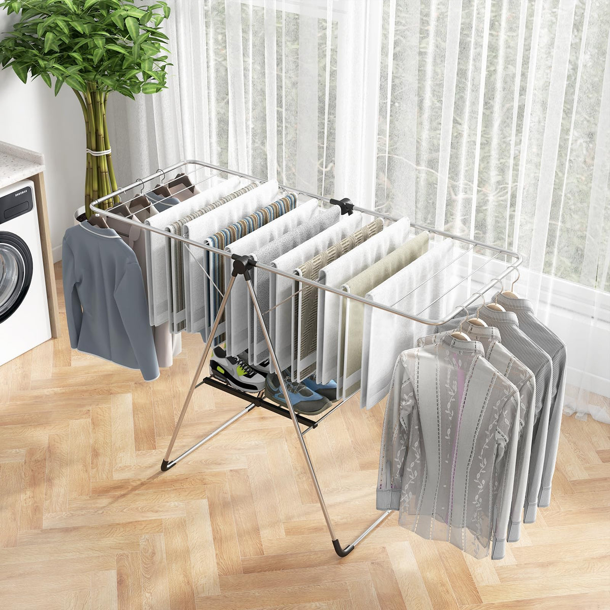 Collapable Drying Rack Tangkula Collapsible Clothes Drying Rack, 2-Level Folding Aluminum Dry ...