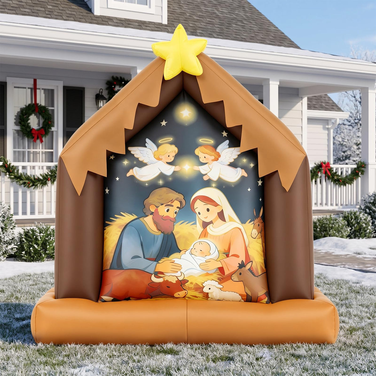 Tangkula 4 FT Christmas Inflatable Nativity Scene with Built-in LED Lights