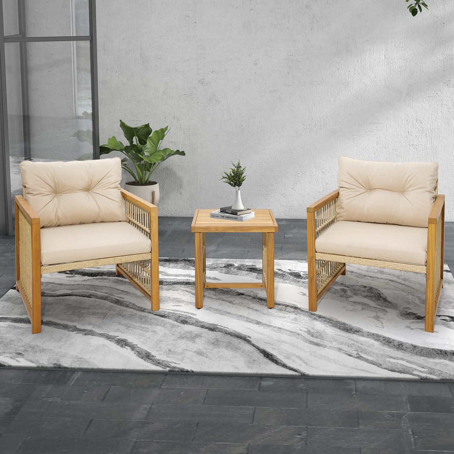 3 Pieces Acacia Wood Patio Furniture Set - Tangkula