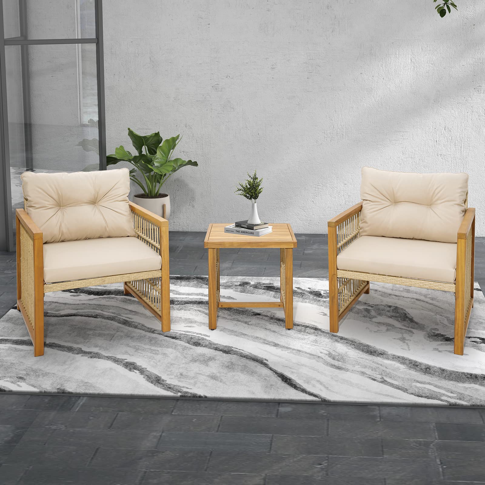 3 Pieces Acacia Wood Patio Furniture Set - Tangkula
