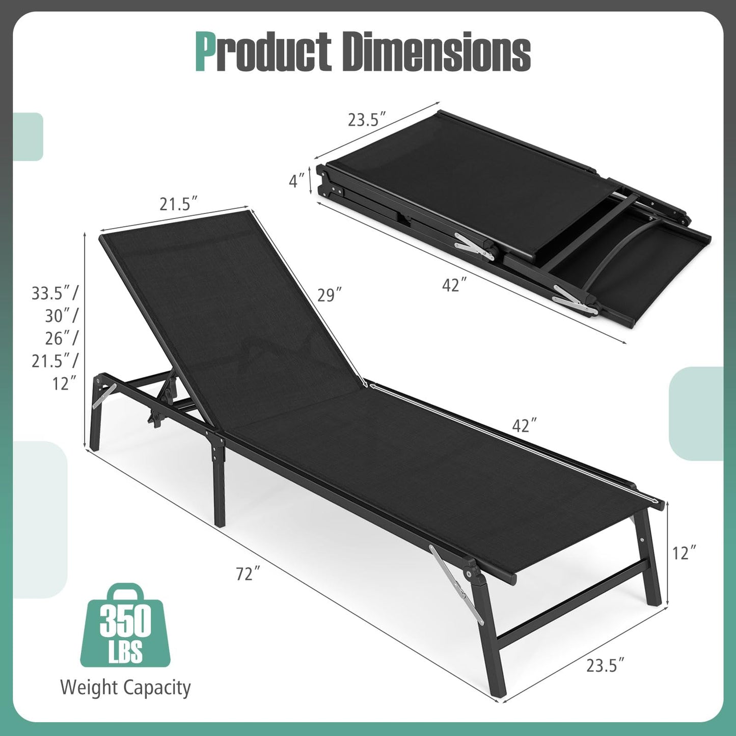 Tangkula Lot de 2 chaises longues d'extérieur Tangkula pour terrasse