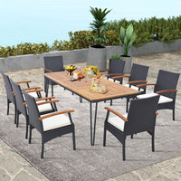 Tangkula Salon de jardin en rotin pour 8 personnes, table en bois d'acacia
