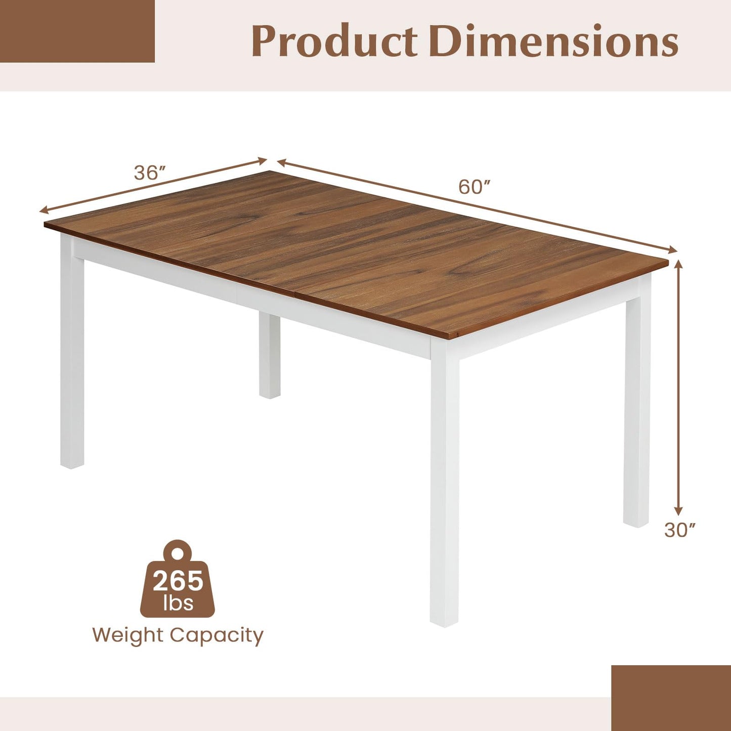 Tangkula 60" Wooden Rectangular Dining Table for 4-6 People