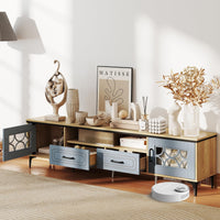 Tangkula Farmhouse TV Stand for TVs up to 80” 71” Entertainment Center with 2 Drawers