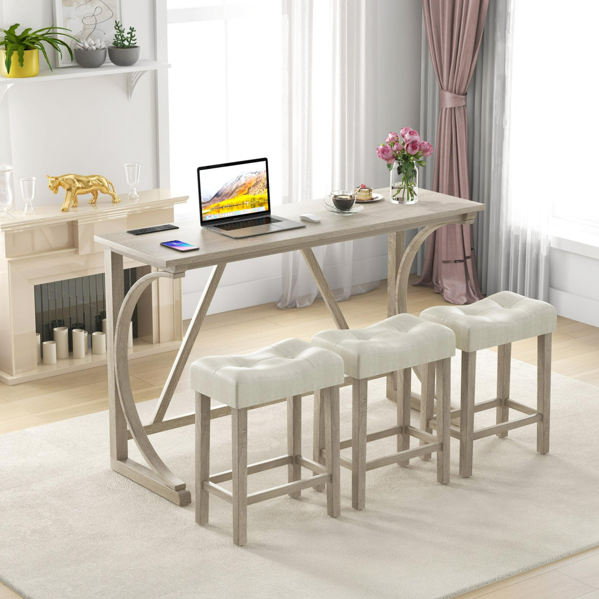 Tangkula 4 Piece Bar Table with Stools for Living Room