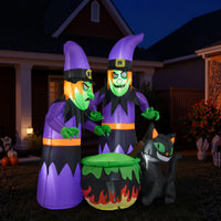 Tangkula Sorcières Gonflables d'Halloween de 6 Pi, 2 Décorations de Sorcières Effrayantes à Souffler avec Chaudron et Chat Noir