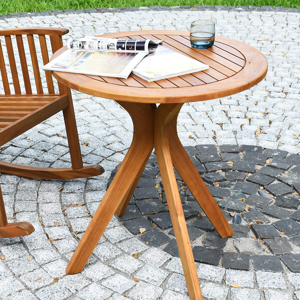 27 Inch Eucalyptus Wood Outdoor Patio Bistro Table - Tangkula