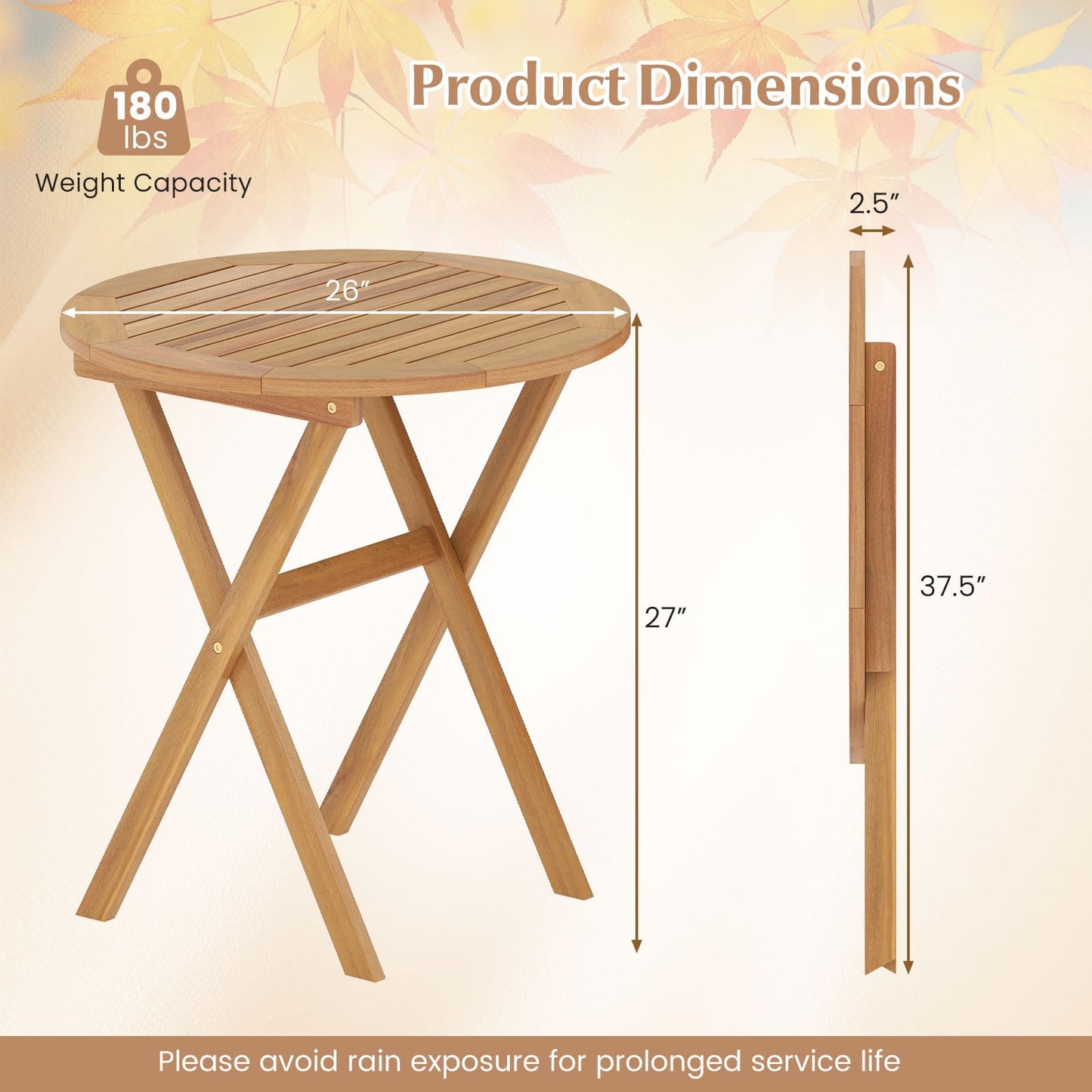 Tangkula 26 Inch Acacia Wood Outdoor Dining Table