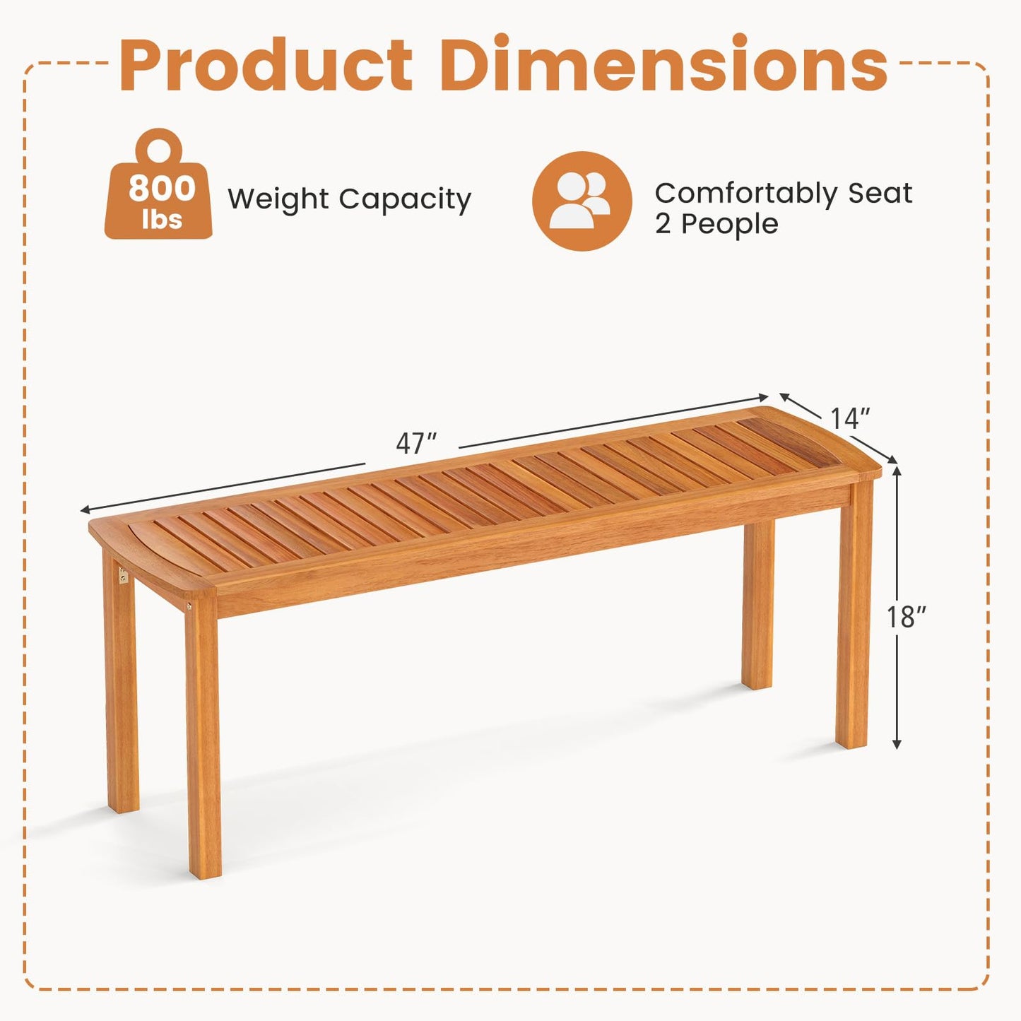 Tangkula 47" Patio Dining Bench with Slatted Seat