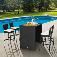 Ensemble de bar 5 pièces Tangkula en rotin synthétique pour terrasse, table de bar en bois d'acacia et 4 tabourets de bar en rotin (blanc cassé)