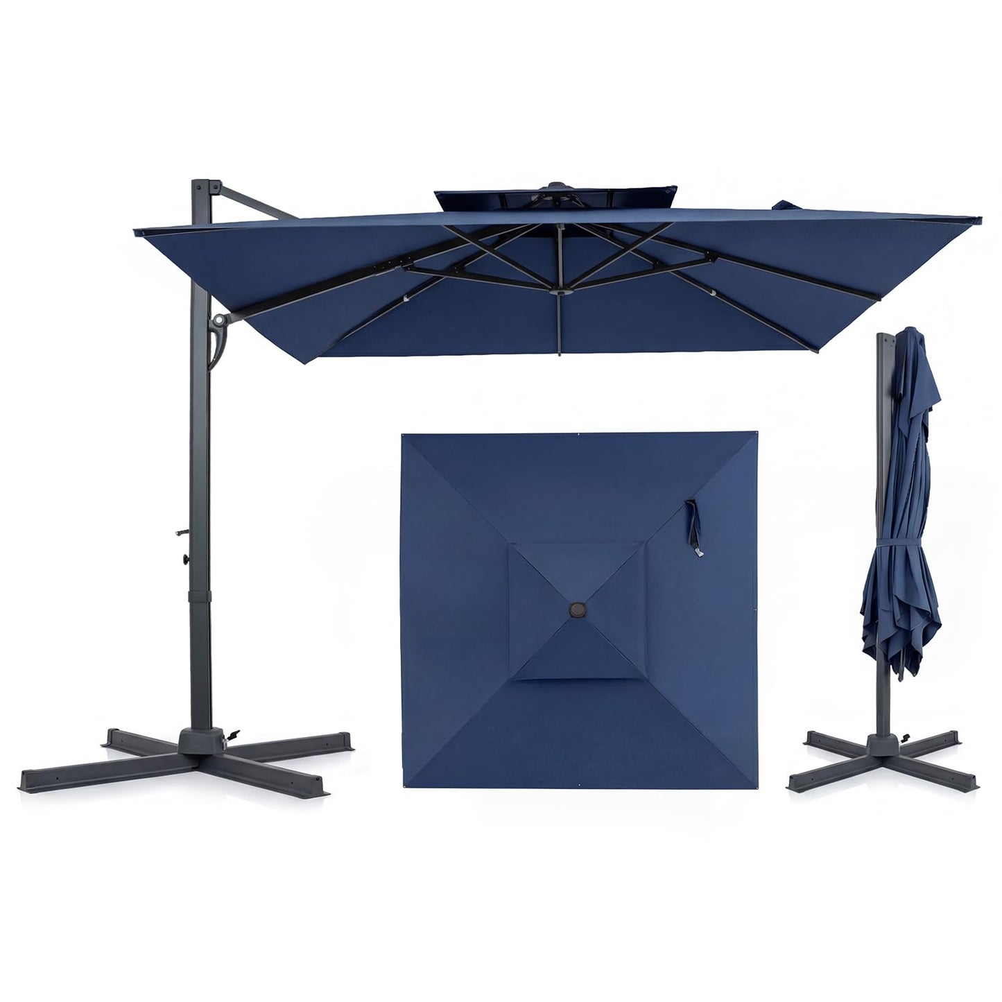 Parasol de terrasse déporté carré TANGKULA 9,5 pieds, avec rotation à 360 degrés